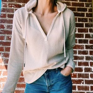 Waffle-Knit Pullover Hoodie